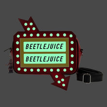 Load image into Gallery viewer, Beetlejuice Crossbody Graveyard Sign GITD Loungefly
