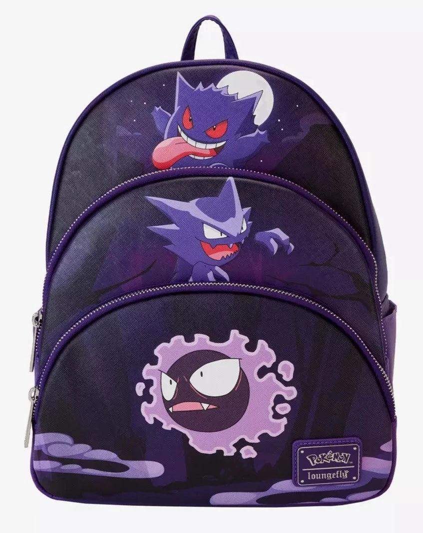 Pokemon Mini Backpack Ghastly Evolutions Triple Pocket Loungefly