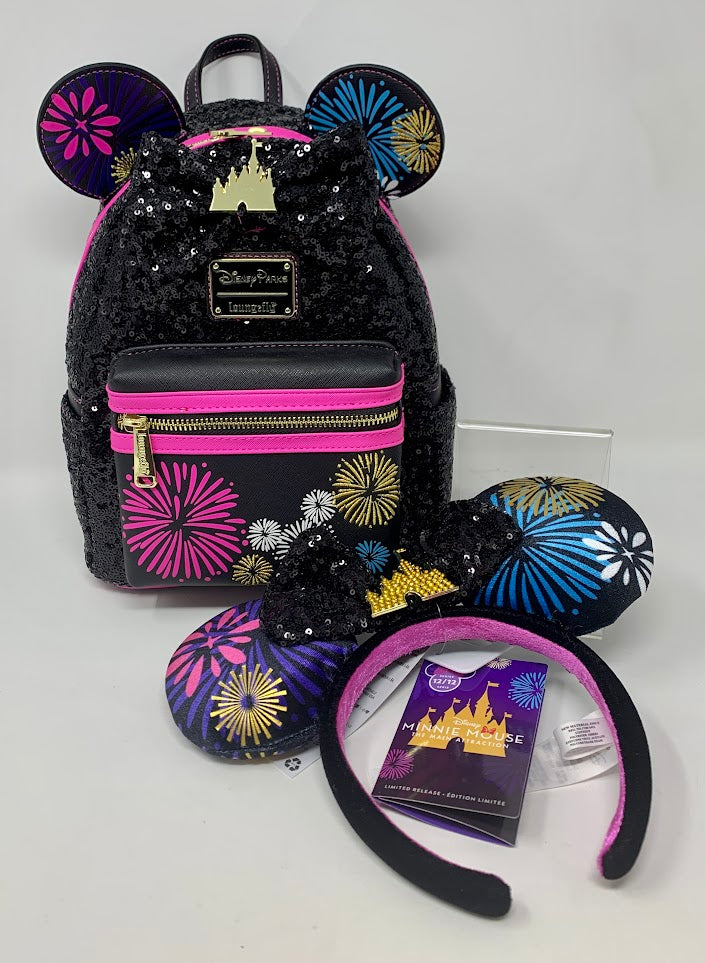 Disney Mini Backpack Ears Set Minnie Mouse The Main Attraction Fireworks & Castle Finale Loungefly