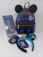 Load image into Gallery viewer, Disney Mini Backpack Ears Key Set Mickey Mouse Cinderella&#39;s Castle Main Attraction Fireworks Loungefly
