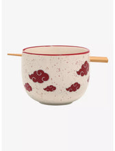 Load image into Gallery viewer, Naruto Shippuden Ramen Bowl With Chopsticks Akatsuki Clouds Design
