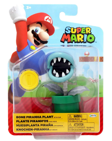 Nintendo Figure Super Mario Bone Piranha Plant with Coin Jakks