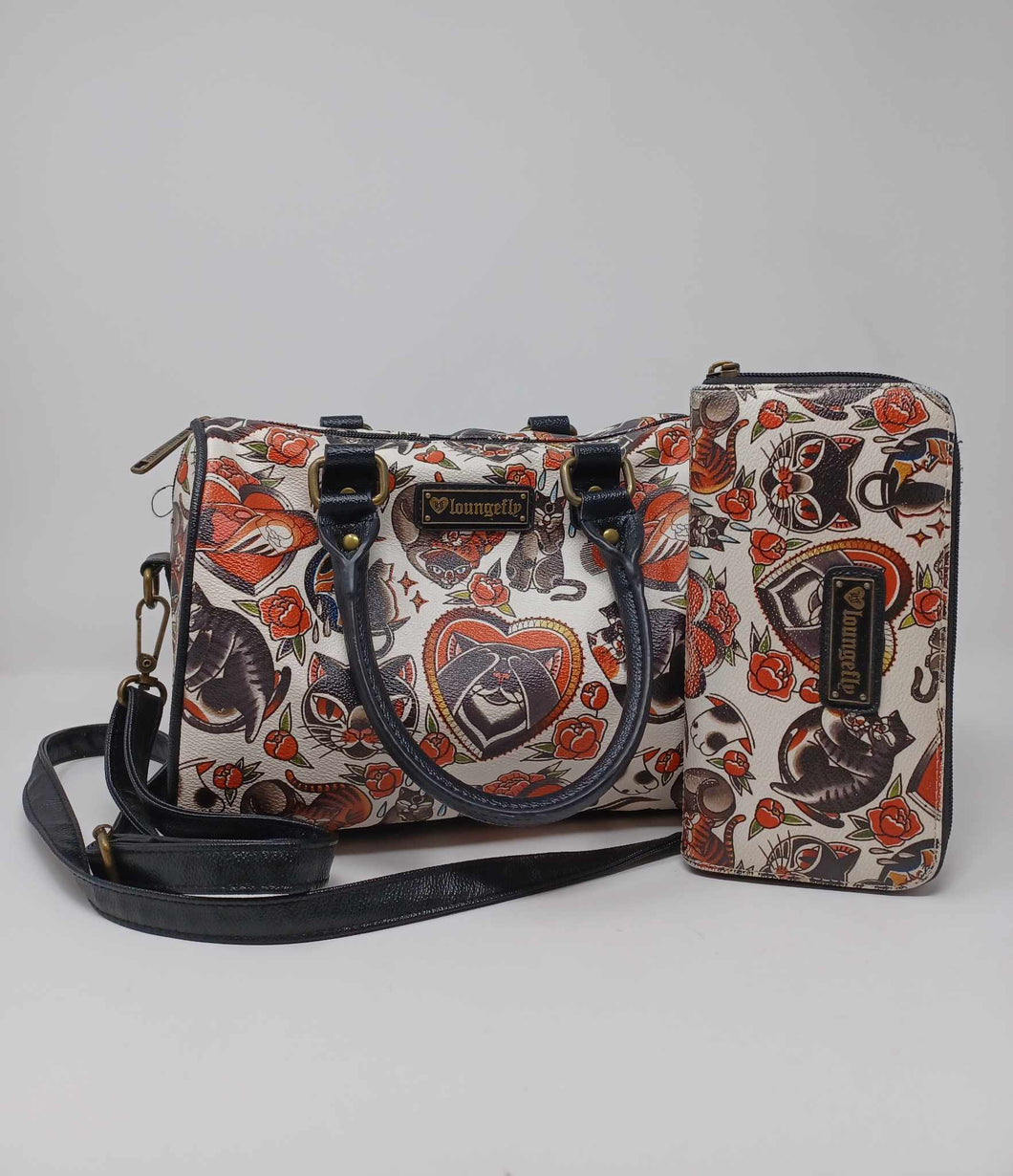 Loungefly Crossbody and Wallet Set Cat Tattoo Flash AOP GUC