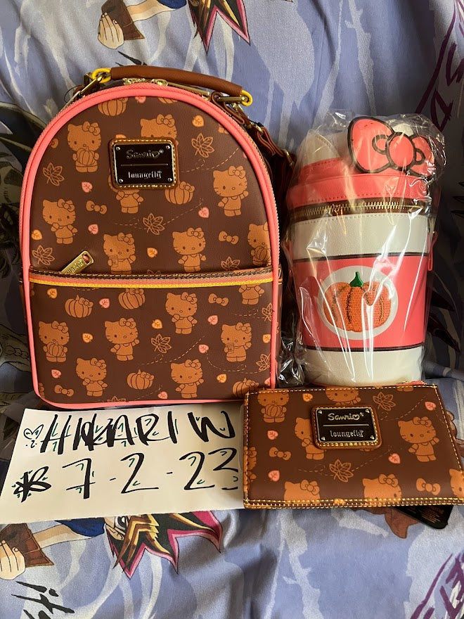 Sanrio Mini Backpack, Crossbody, & Wallet Set Hello Kitty Pumpkin Spice Loungefly