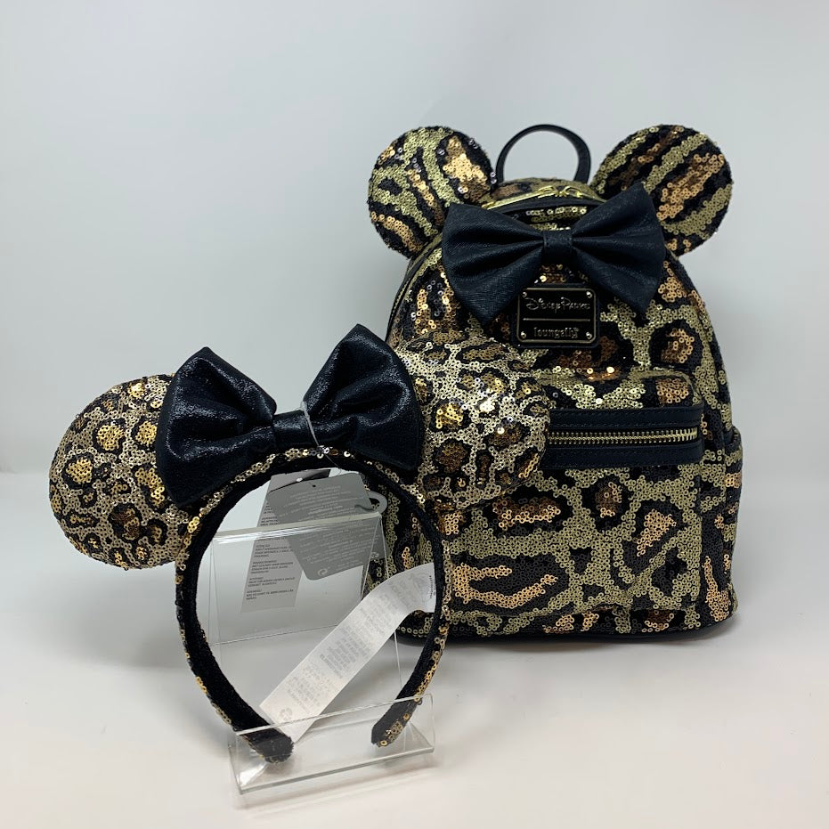 Disney Parks Mini Backpack Ears Set Minnie Mouse Sequin Cheetah Loungefly