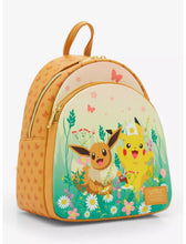 Load image into Gallery viewer, Pokemon Mini Backpack Eevee and Pikachu Field of Flowers Loungefly
