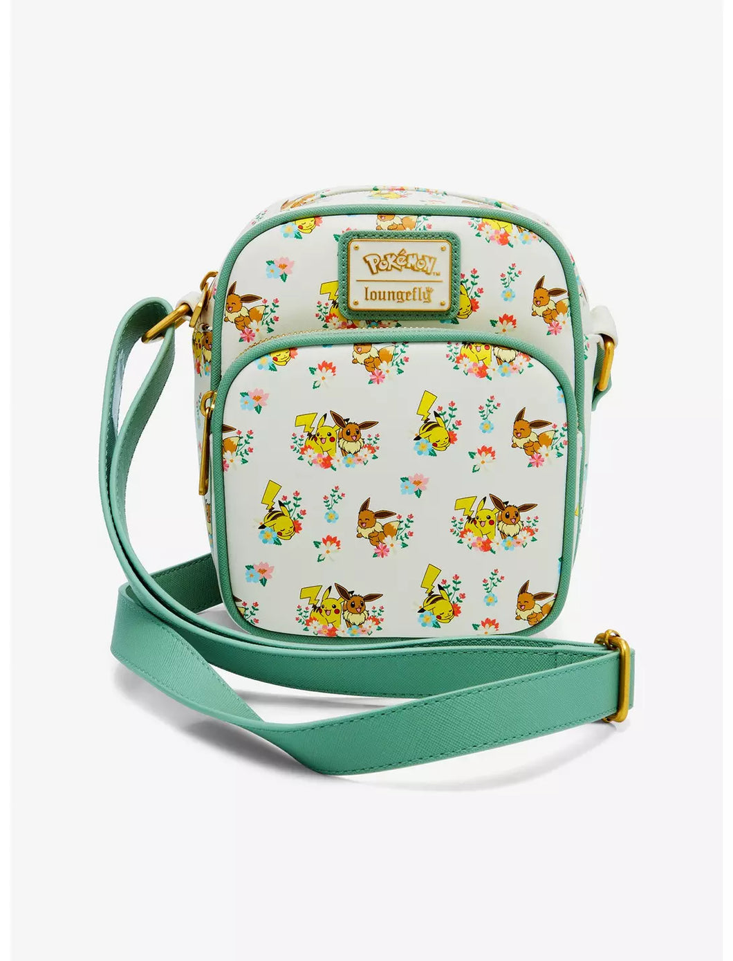 Pokemon Crossbody Pikachu and Eevee Spring Floral AOP Loungefly