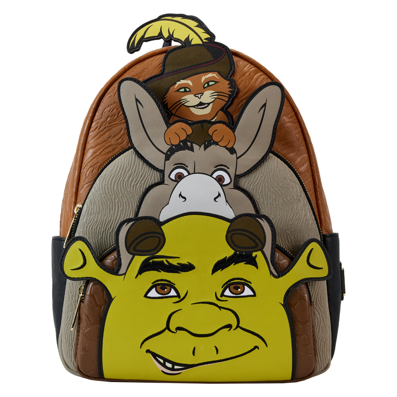 Dreamworks Mini Backpack Shrek, Donkey, and Puss in Boots Triple Pocket Loungefly