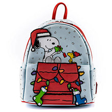 Load image into Gallery viewer, Peanuts Mini Backpack Christmas Snoopy And Woodstock Glow In The Dark Loungefly
