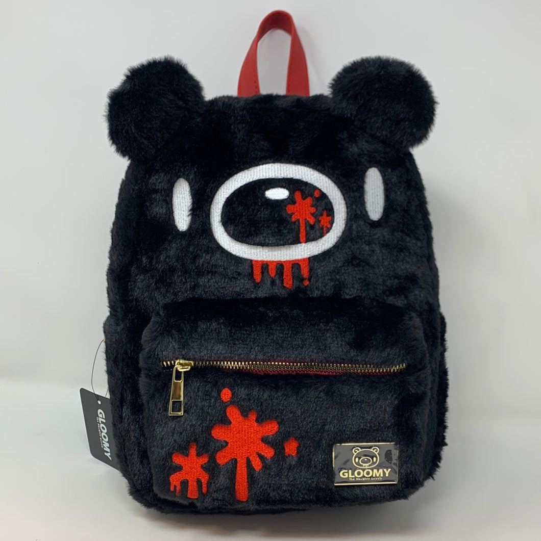 Gloomy Bear Mini Backpack Gloomy Bear Black Embroidered Fuzzy Bioworld