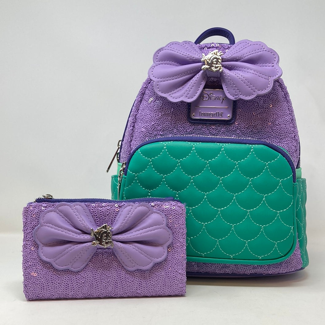 Disney Mini Backpack Wallet Set Little Mermaid Sequin Loungefly